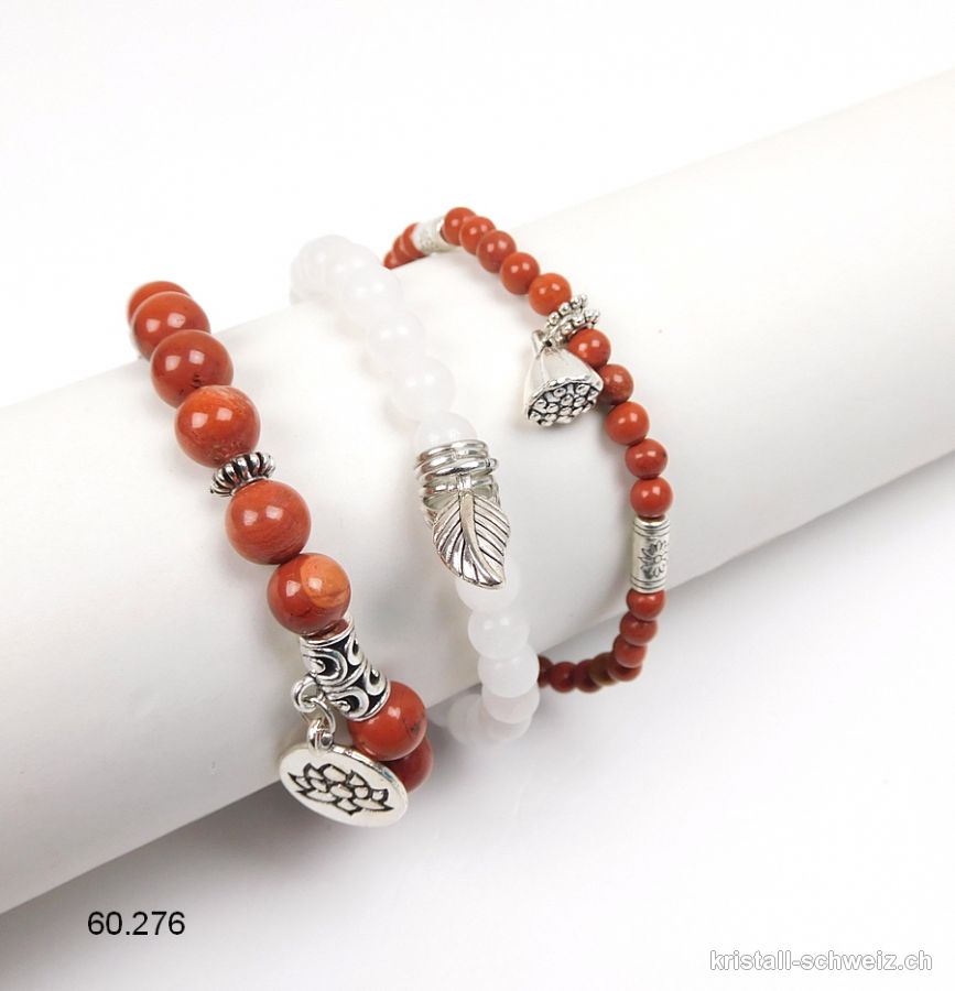 3 Armbänder DYNAMISMUS, Jaspis rot u. Jade weiss. SONDERANGEBOT