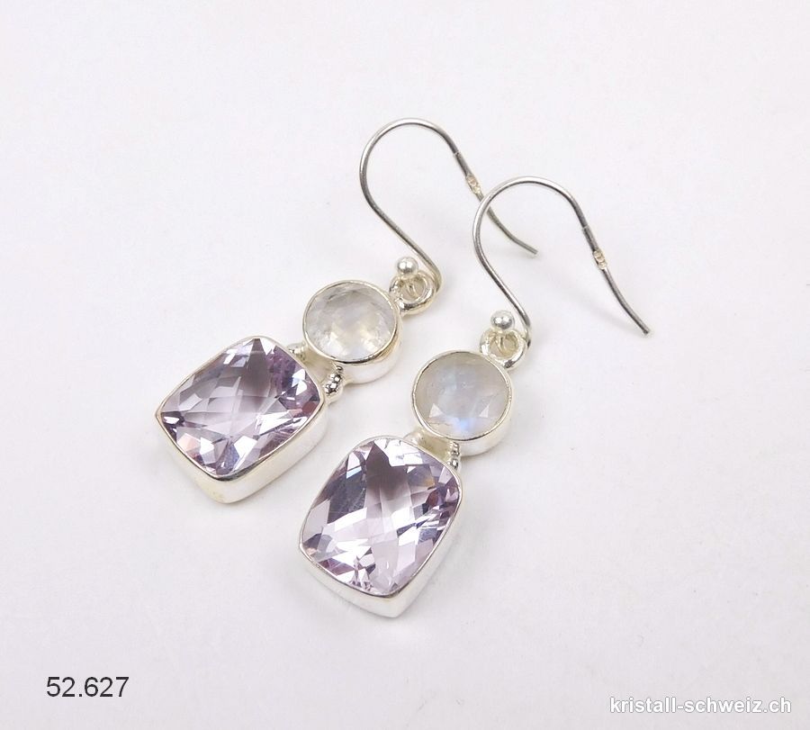 Ohrhänger Amethyst - Mondstein aus 925er Silber. Einzelpaar