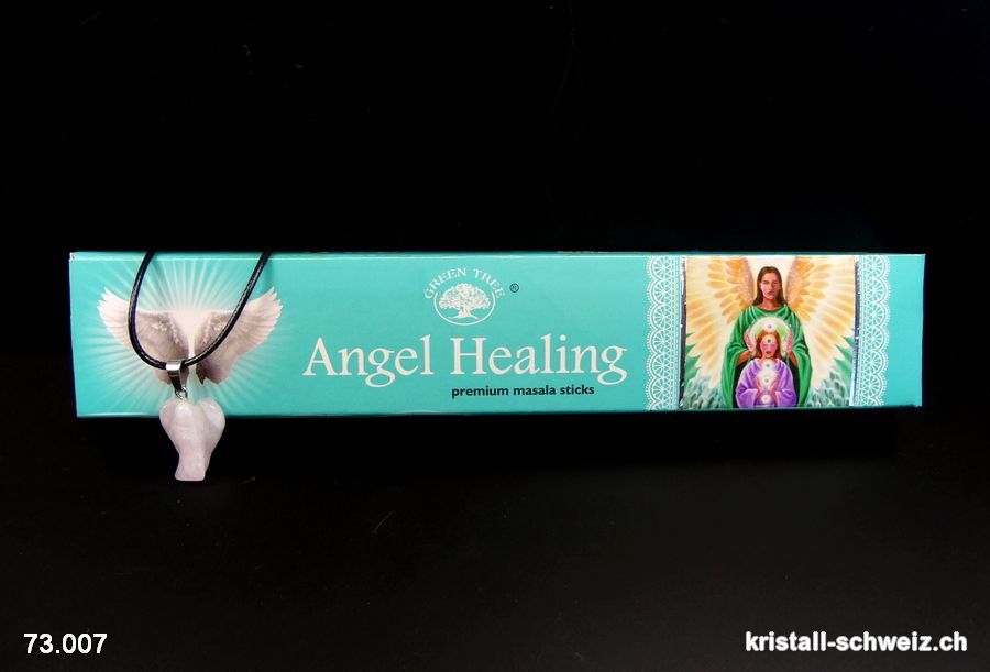 Set Räucherstäbchen Angel Healing u. Engel-Anhänger Rosenquarz