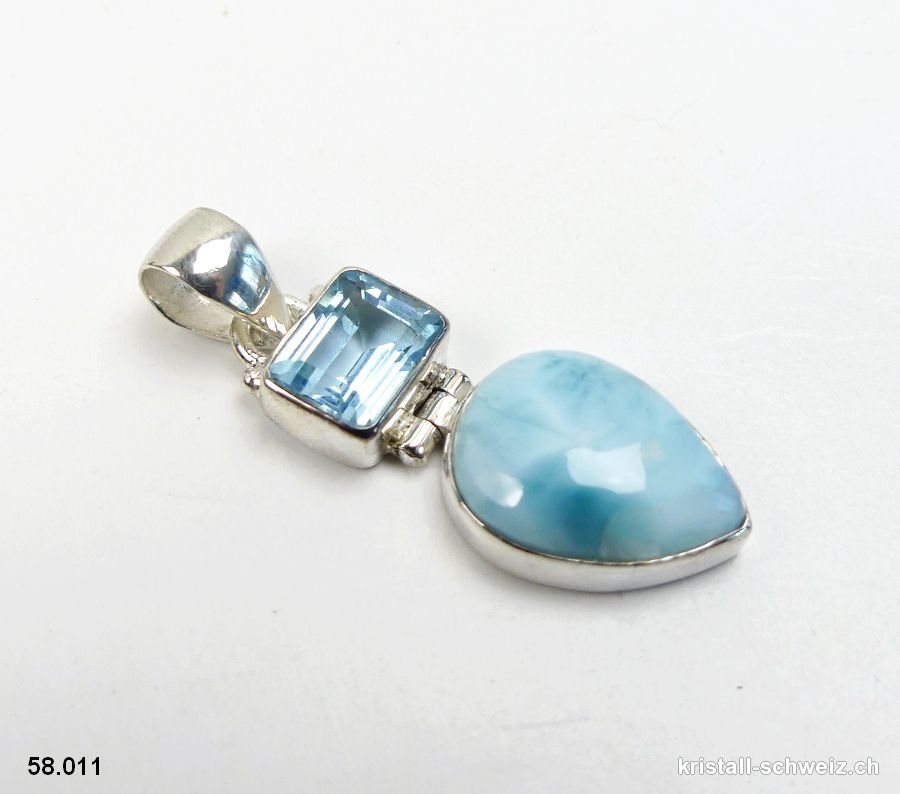 Anhänger Larimar u. Topas blau aus 925 Silber. Einzelstück