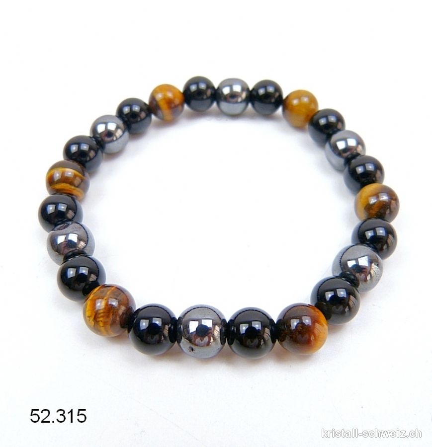 Armband Tigerauge-Hämatit-Obsidian 7-8 mm/21 cm. Sonderangebot