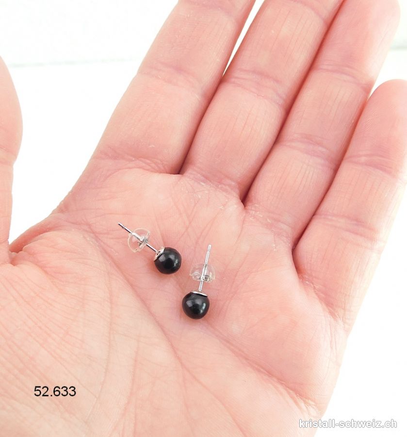 Ohrstecker Schungit Kugel 5 - 6 mm aus 925 Silber Rhodiniert. Sonderangebot