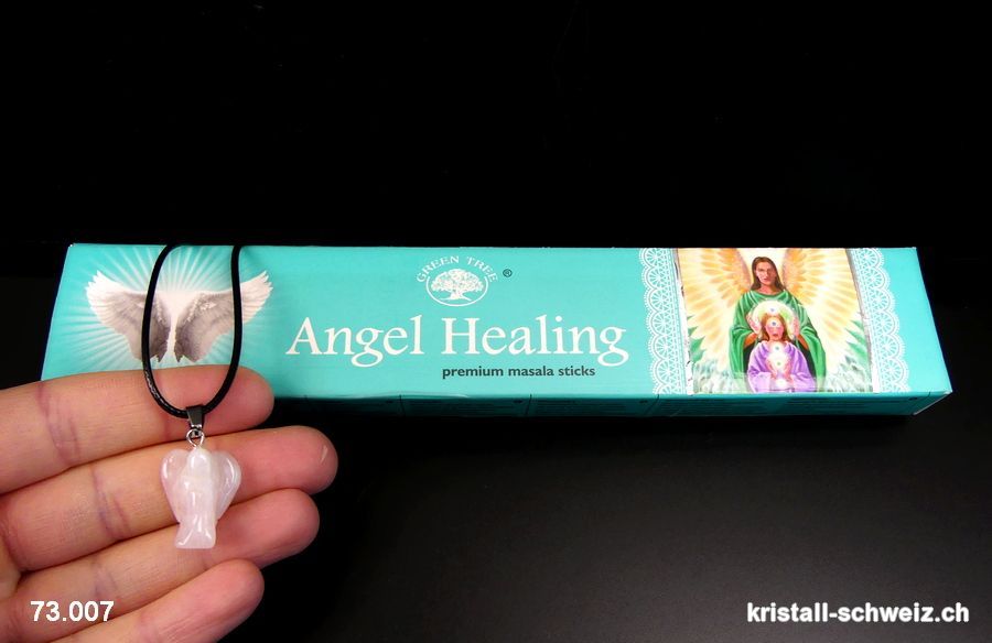 Set Räucherstäbchen Angel Healing u. Engel-Anhänger Rosenquarz