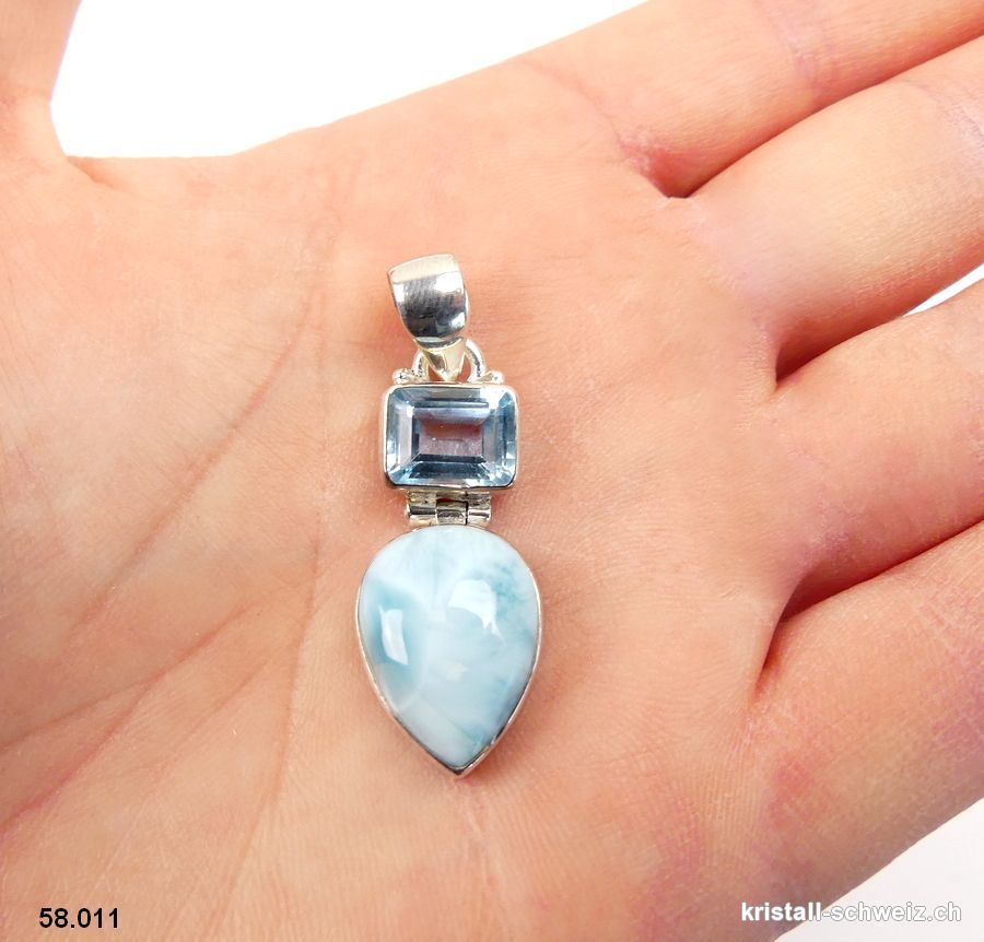 Anhänger Larimar u. Topas blau aus 925 Silber. Einzelstück